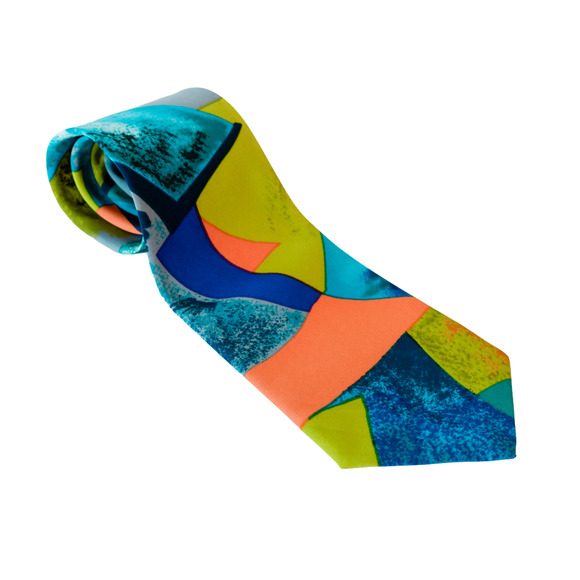 Chains World Silky Select Geometric Abstract Silk tie 56" Retro Business Wedding - Picture 2 of 13